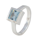 Ana Blue Solitaire Ring Square Gemstone Silver Band